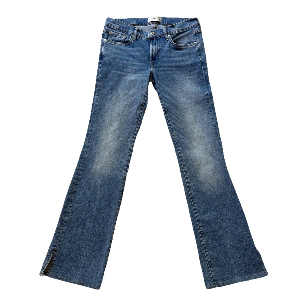 7 For All Mankind Women's 27 Original Bootcut Jeans Medium Wash Stretch Slit Hem
